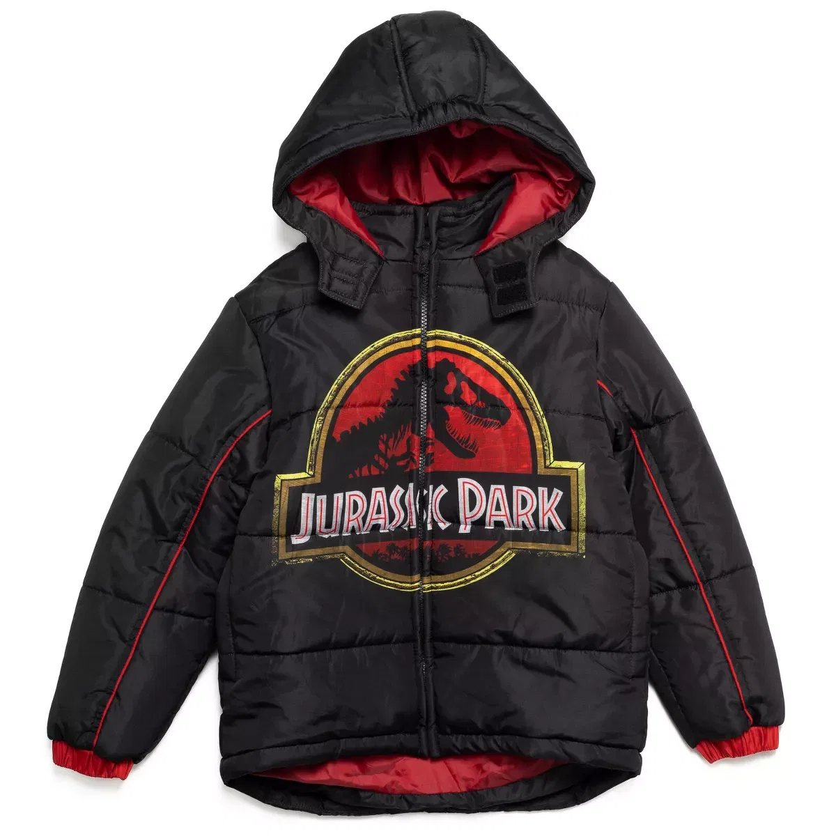 Детское пальто-пуховик для мальчиков с принтом Jurassic Park Zip Up Winter Coat Puffer Jacket Jurassic Park, Black — фото 4