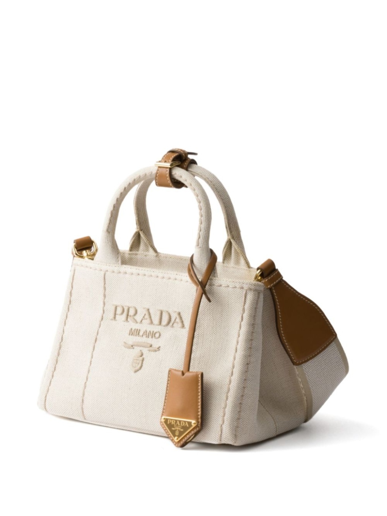 Prada маленькая сумка-тоут с вышитым логотипом, нейтральный цвет — фото 3
