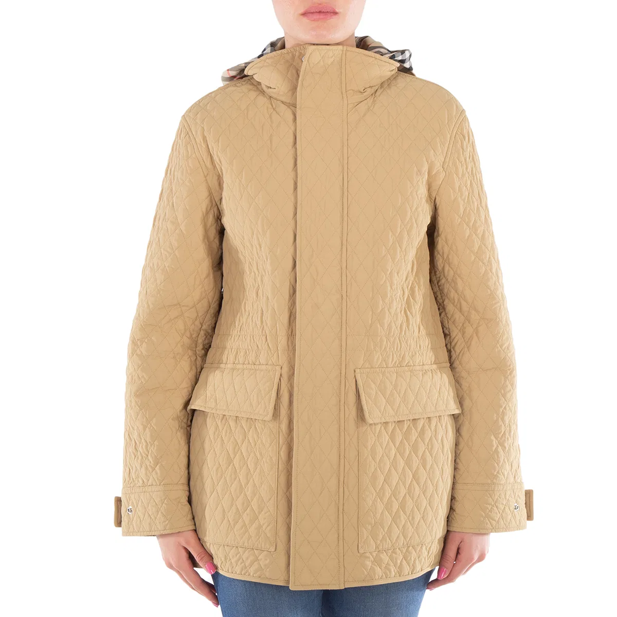 Куртка стеганая с капюшоном Check Pattern Quilted Hooded Jacket Burberry, Flax