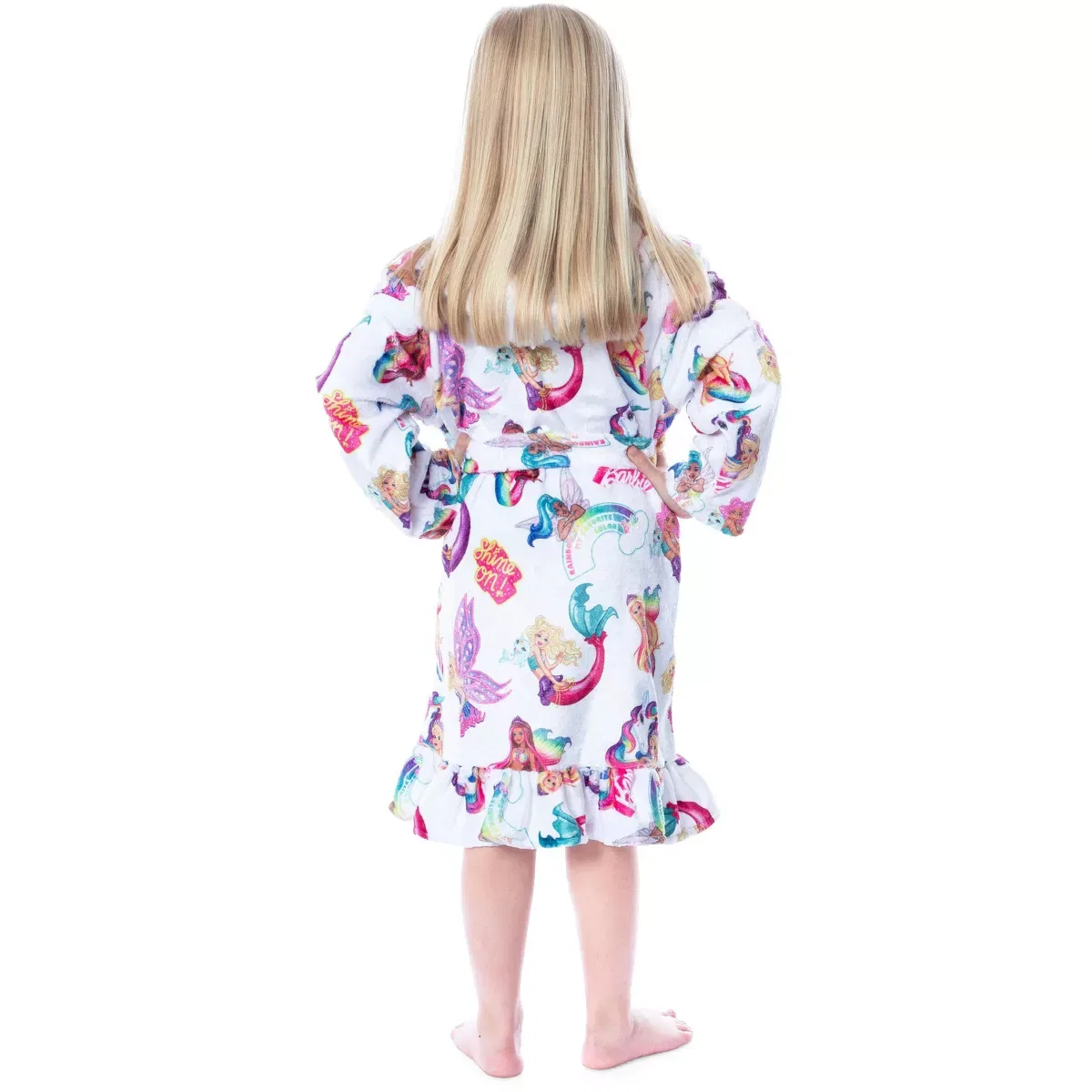 Детский халат с принтом Barbie Fantasy Mermaid Fairy Rainbow Ruffled Bathrobe Barbie, White — фото 2