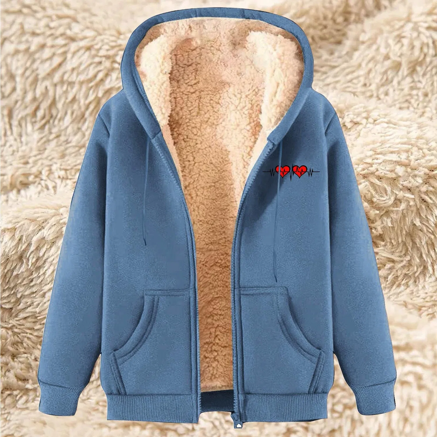 Женская флисовая куртка с молнией и подкладкой из шерпы для зимы, Z02-sky Blue — фото 2