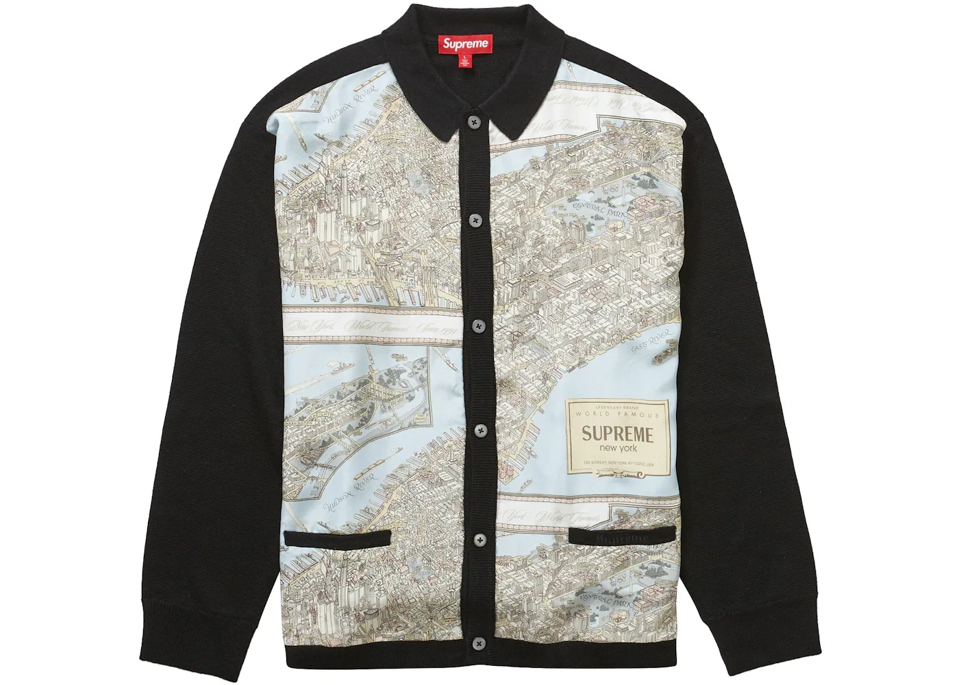 Мужской кардиган с длинным рукавом Supreme Silk Map Cardigan, Black