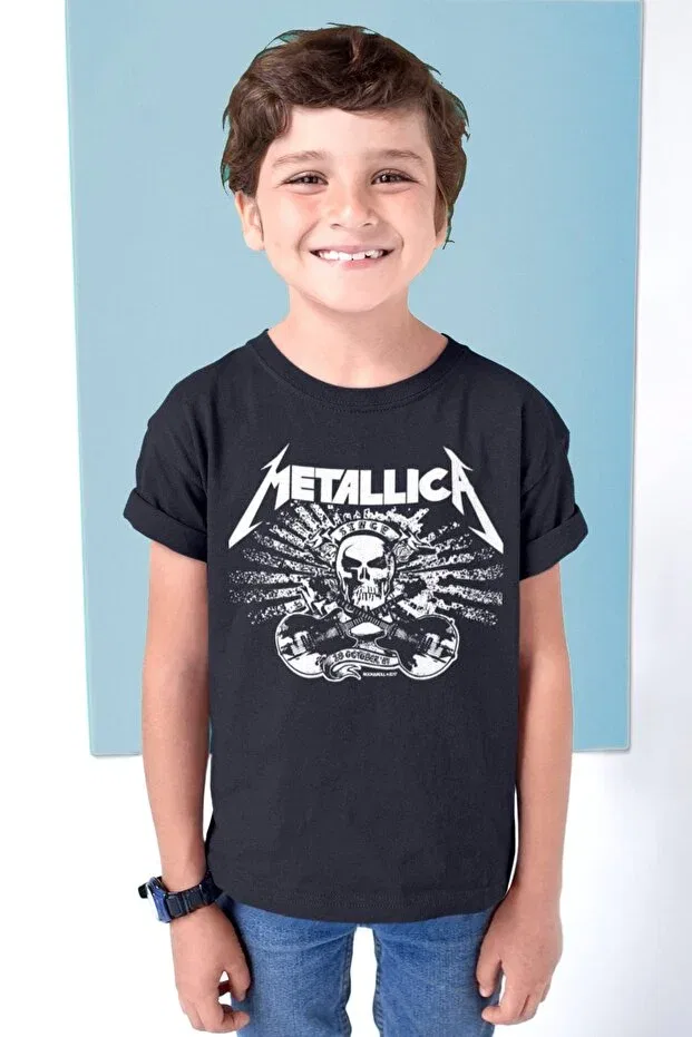 Детская футболка для мальчиков с принтом Metallica Skull Rockandroll, Black