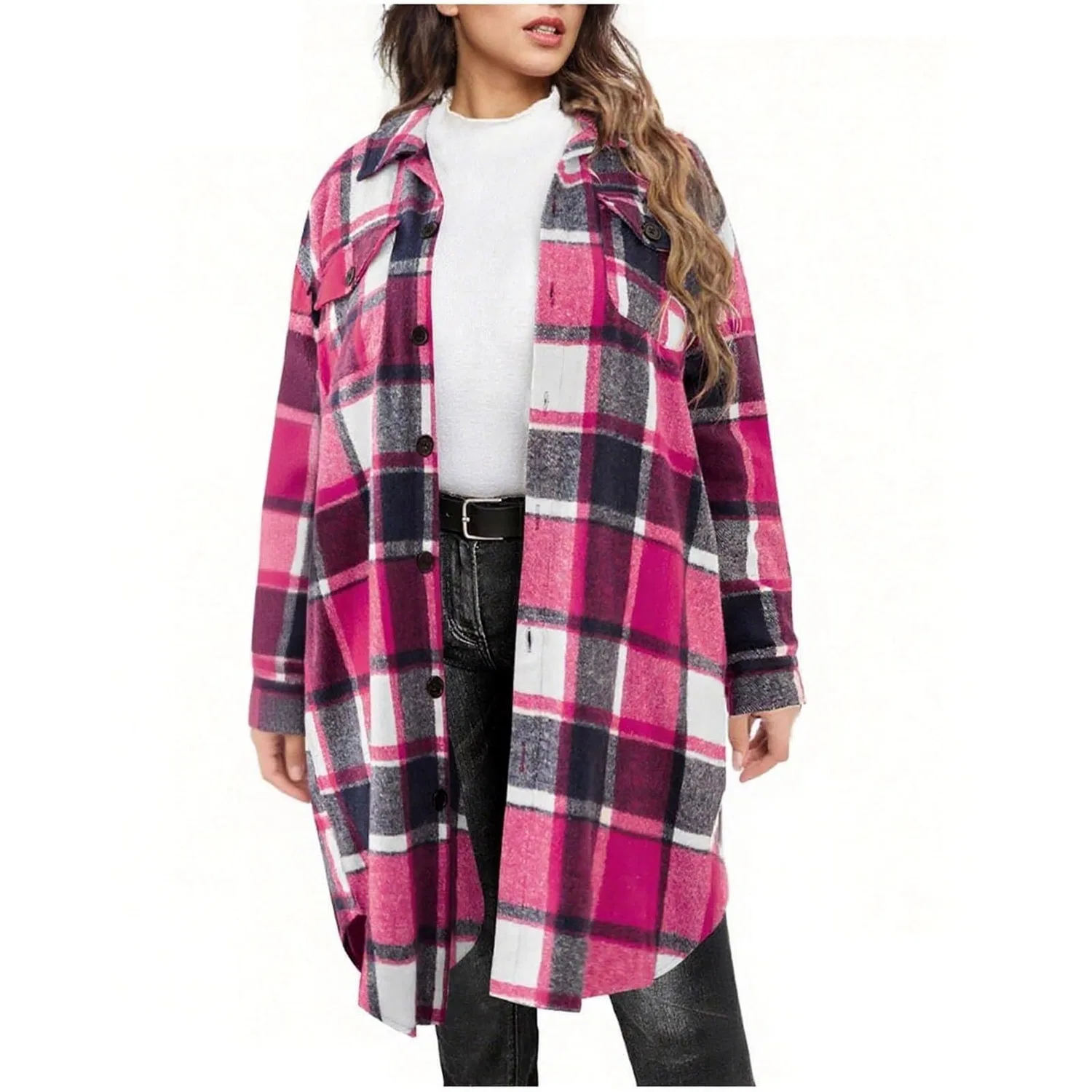 Женская рубашка-куртка с принтом в клетку Oversized Plaid Shacket, Rosa acceso