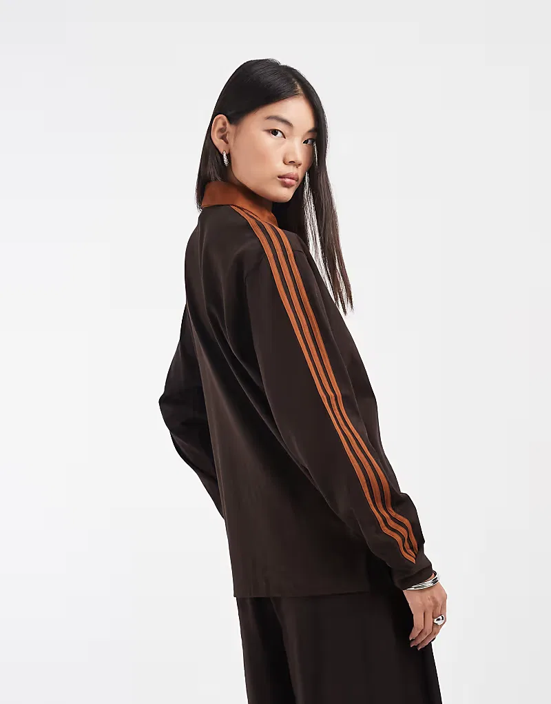 Поло Adidas Originals с тремя полосками и длинными рукавами, коричневый — фото 4