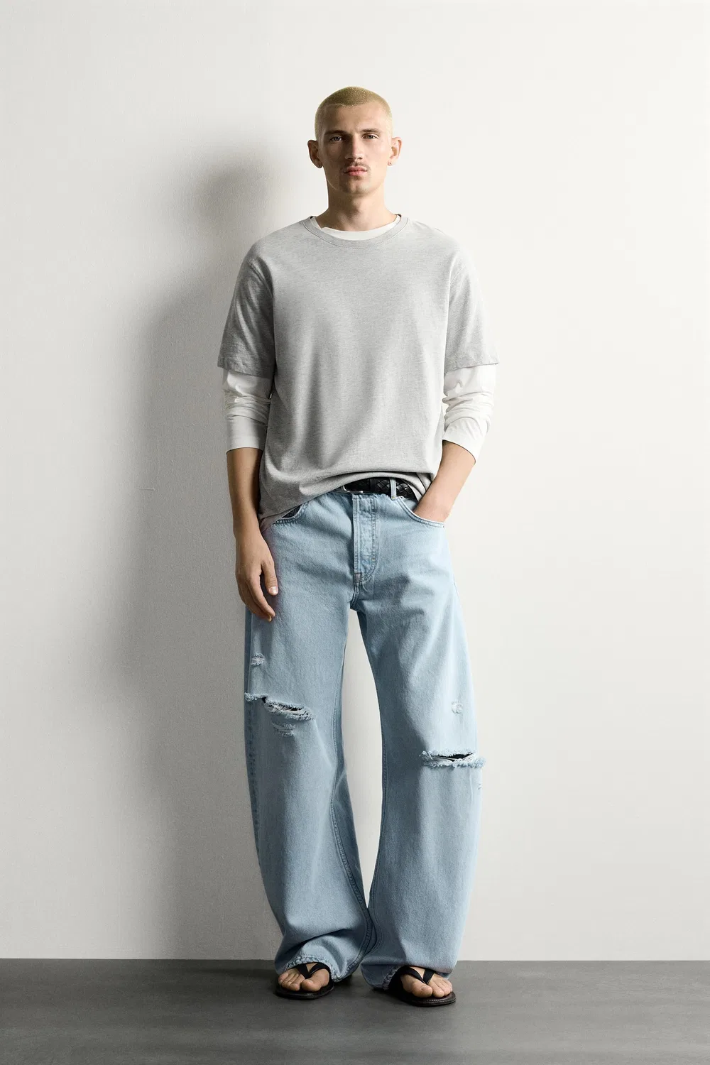 Рваные джинсы бочкообразного кроя ZARA, Light blue