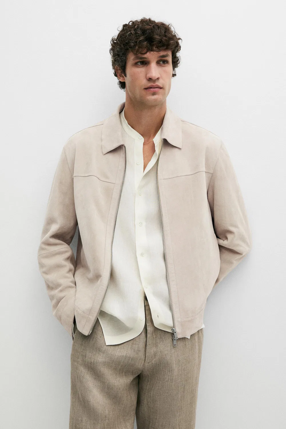 Куртка Massimo Dutti, с воротником из замшевой кожи, светло-бежевый — фото 2