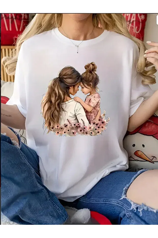 Детская футболка для девочек с принтом Mother and Daughter Pink Sky, White