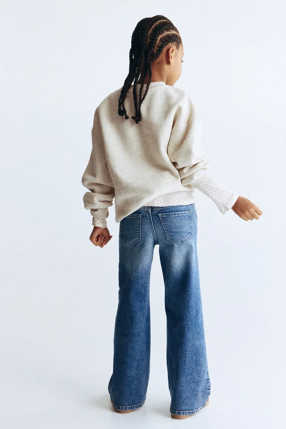 Джинсы с широкими штанинами из суперэластичной ткани H&M, Washed Denimblau — фото 3