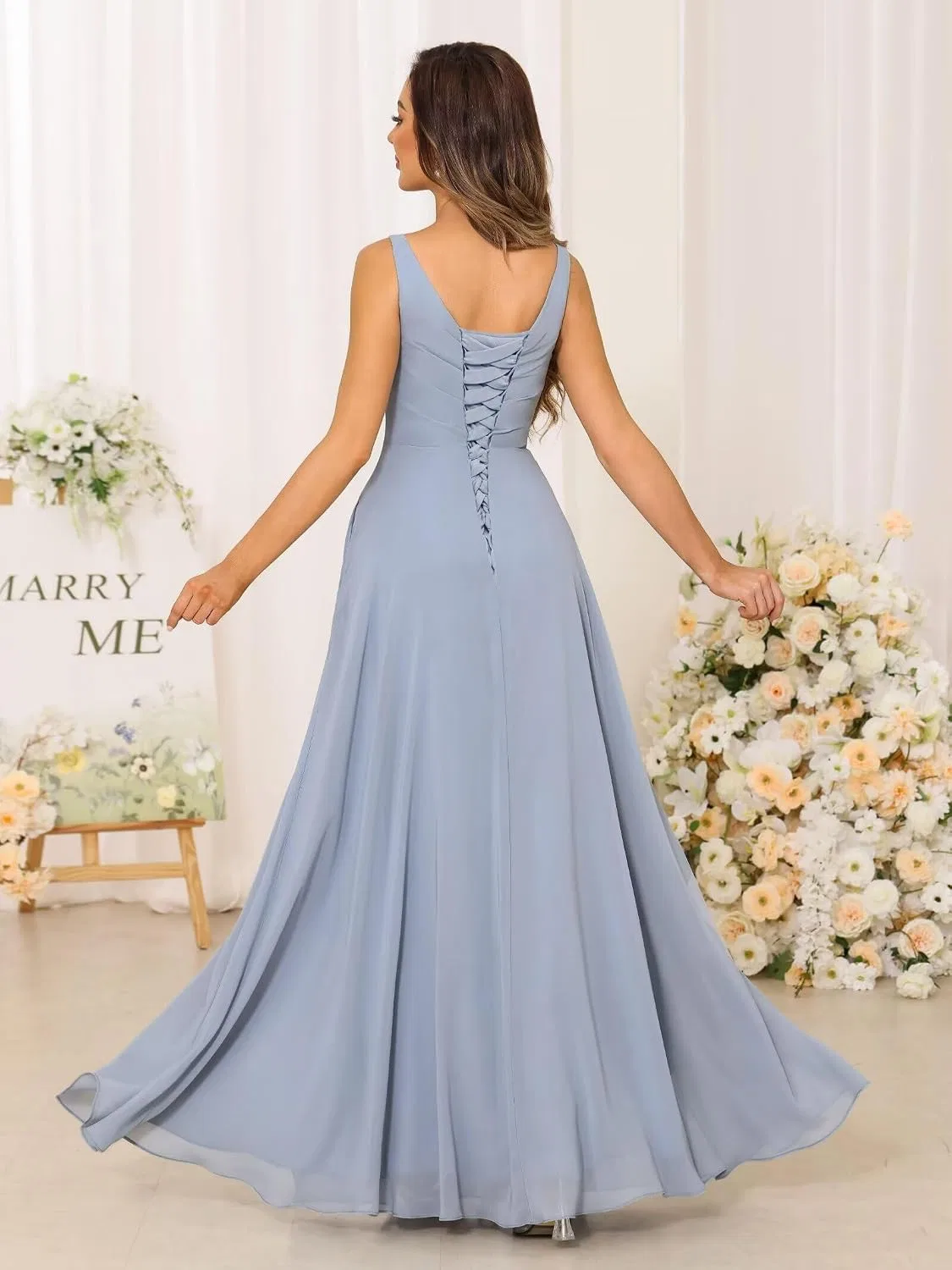 Женское вечернее платье A-силуэта с разрезом Chiffon, Light Blue — фото 2