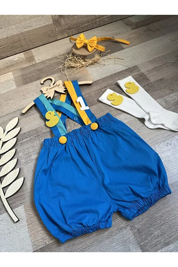 Детский комбинезон для мальчиков хлопковый Handmade chick concept baby boy 1 year old salopet birthday outfit Feriatolye, Blue