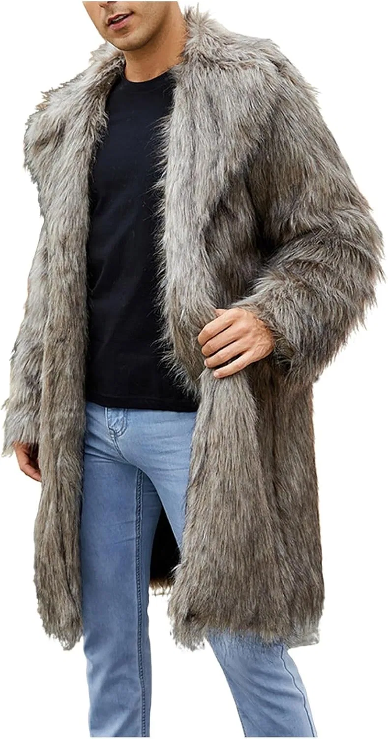 Мужское длинное пальто из искусственного меха, модель Winter Long Fleece, кофейный