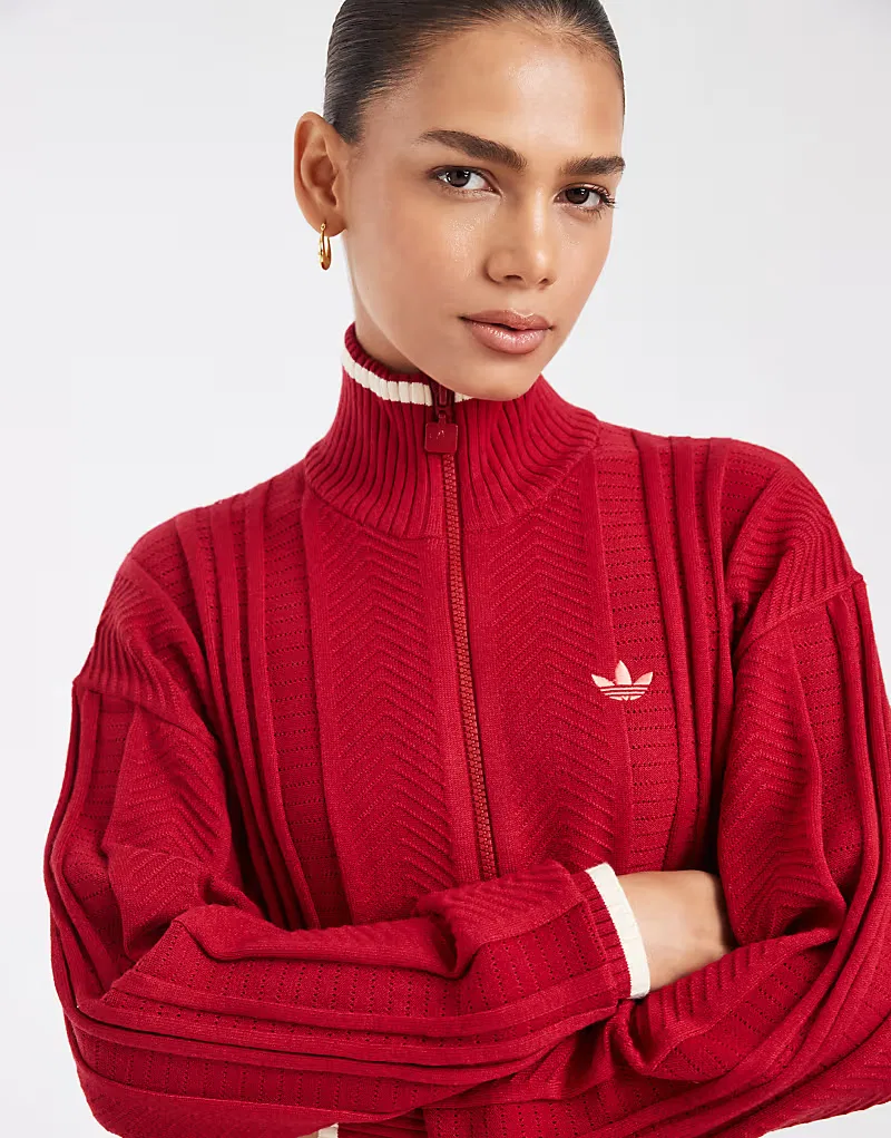 Спортивная куртка Adidas Originals Firebird из ажурной вязки, красный — фото 3