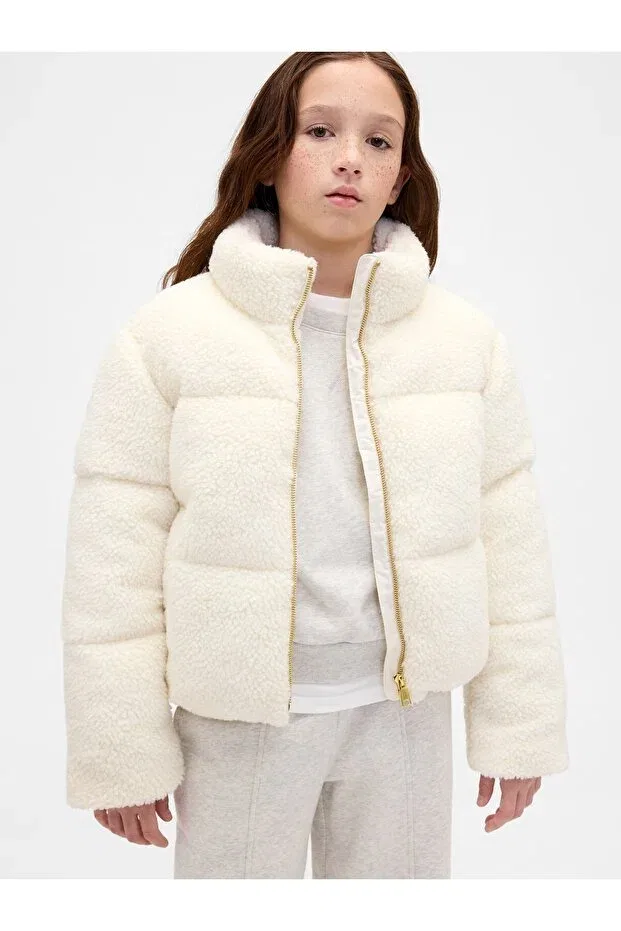 Детское зимнее пальто из флиса с принтом Puffer Gap, Off White-000