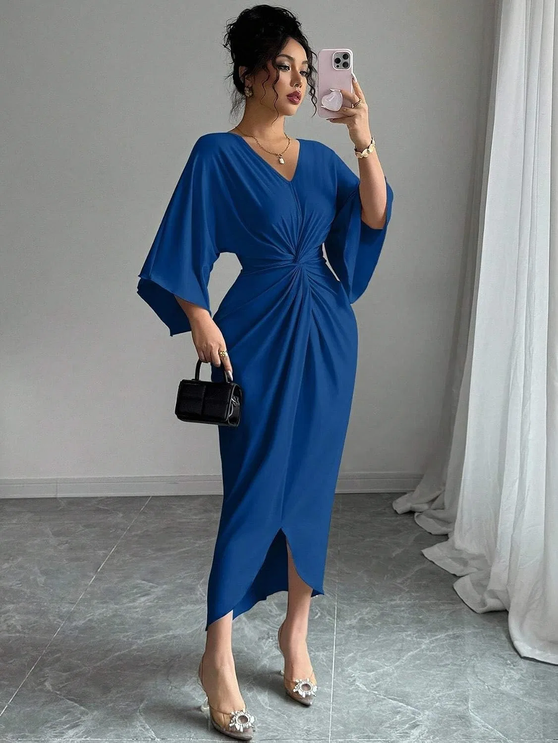 Женское элегантное платье миди с рукавами-кимоно Navy Blue — фото 4