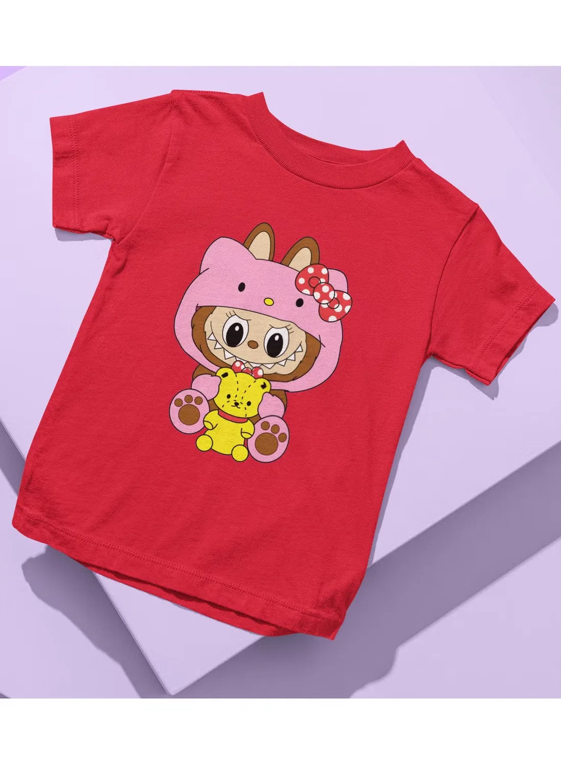 Zoom Футболка детская с принтом Labubu Hello Kitty, красный