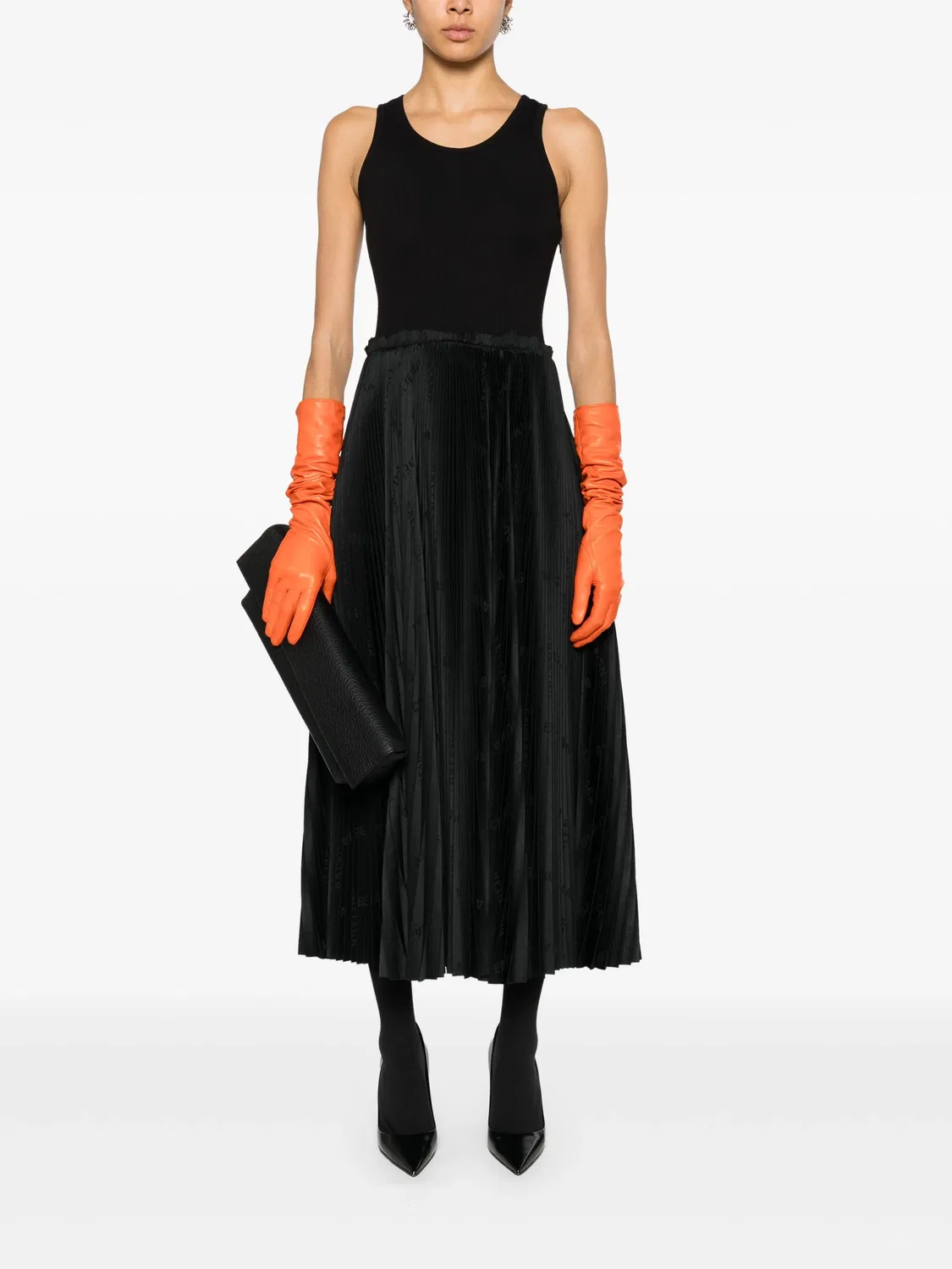 Миди-платье с диагональными полосами Balenciaga, черный — фото 3