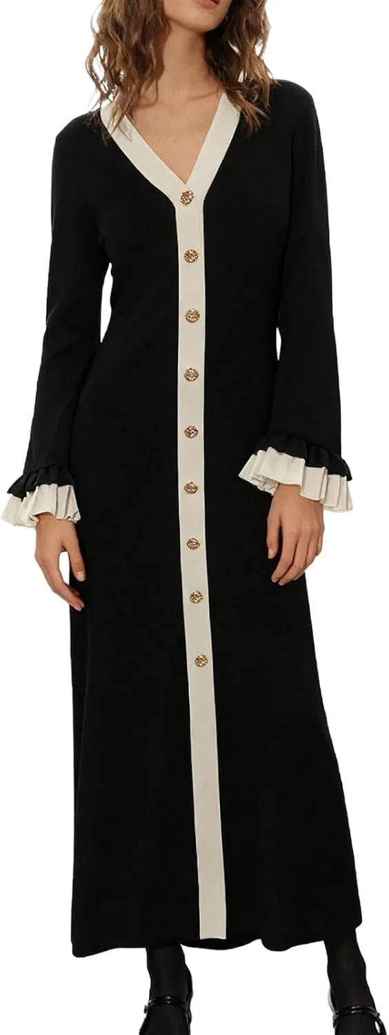 Женское платье с цветными блоками Flare Sleeve, Blue