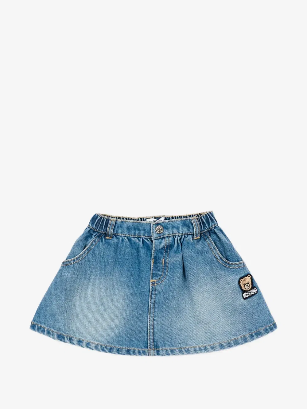 Джинсовая юбка с нашивкой в виде мишки Тедди Moschino Kids, синий