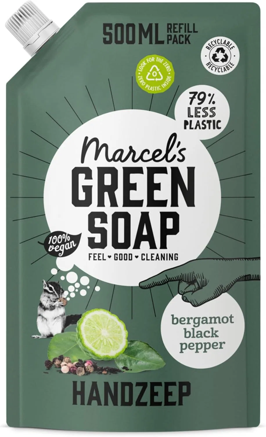 Жидкое мыло для рук Refill Black Pepper & Bergamot, Marcel's Green Soap, 500 мл