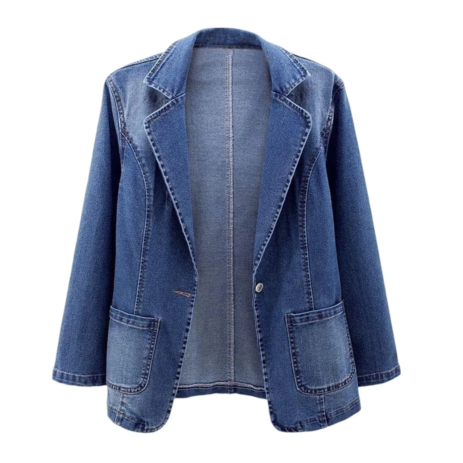 Женская джинсовая куртка с длинным рукавом Vintage Denim, Blu