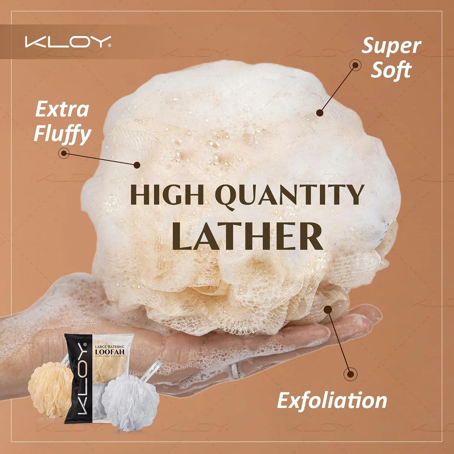 Мочалка для душа KLOY Large, 2 шт, Белый с золотым — фото 3