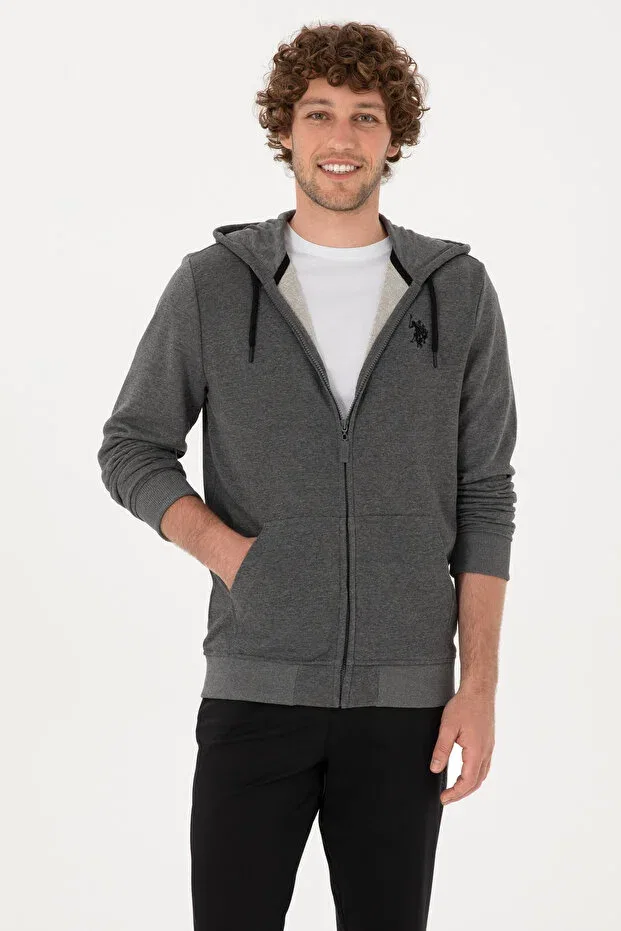 Мужской кардиган с капюшоном на молнии U.S. Polo Assn., Anthracite Melange
