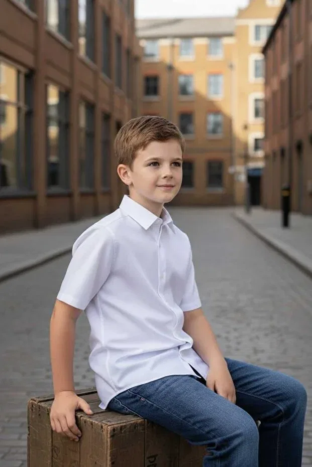 Детская рубашка для мальчиков с коротким рукавом Louis Kids, White — фото 3