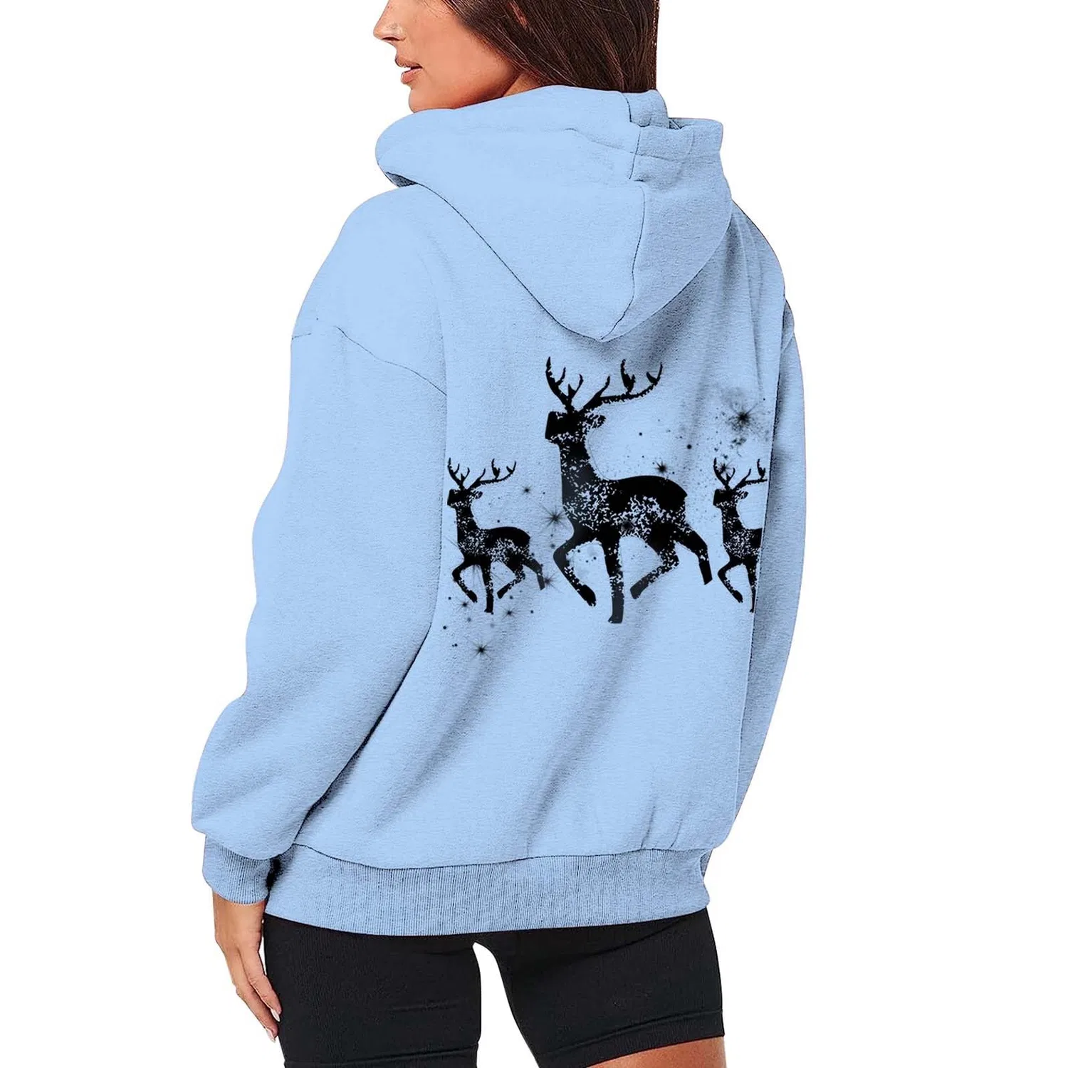 Женское пальто с капюшоном и длинным рукавом Moda Moda Natale Stampato, Blu Cielo