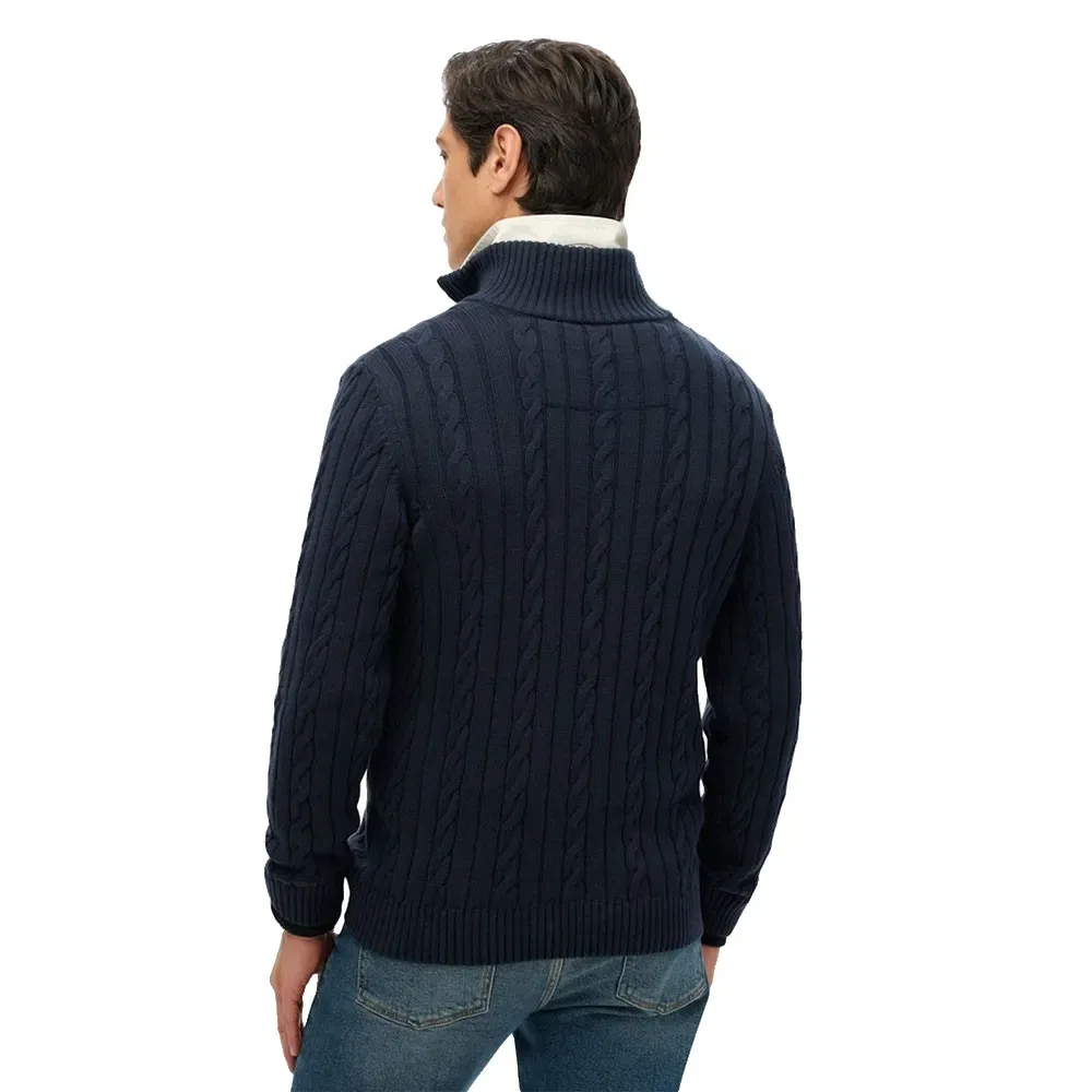 Свитер с полузастежкой Superdry Cotton Classic Cable, синий — фото 2