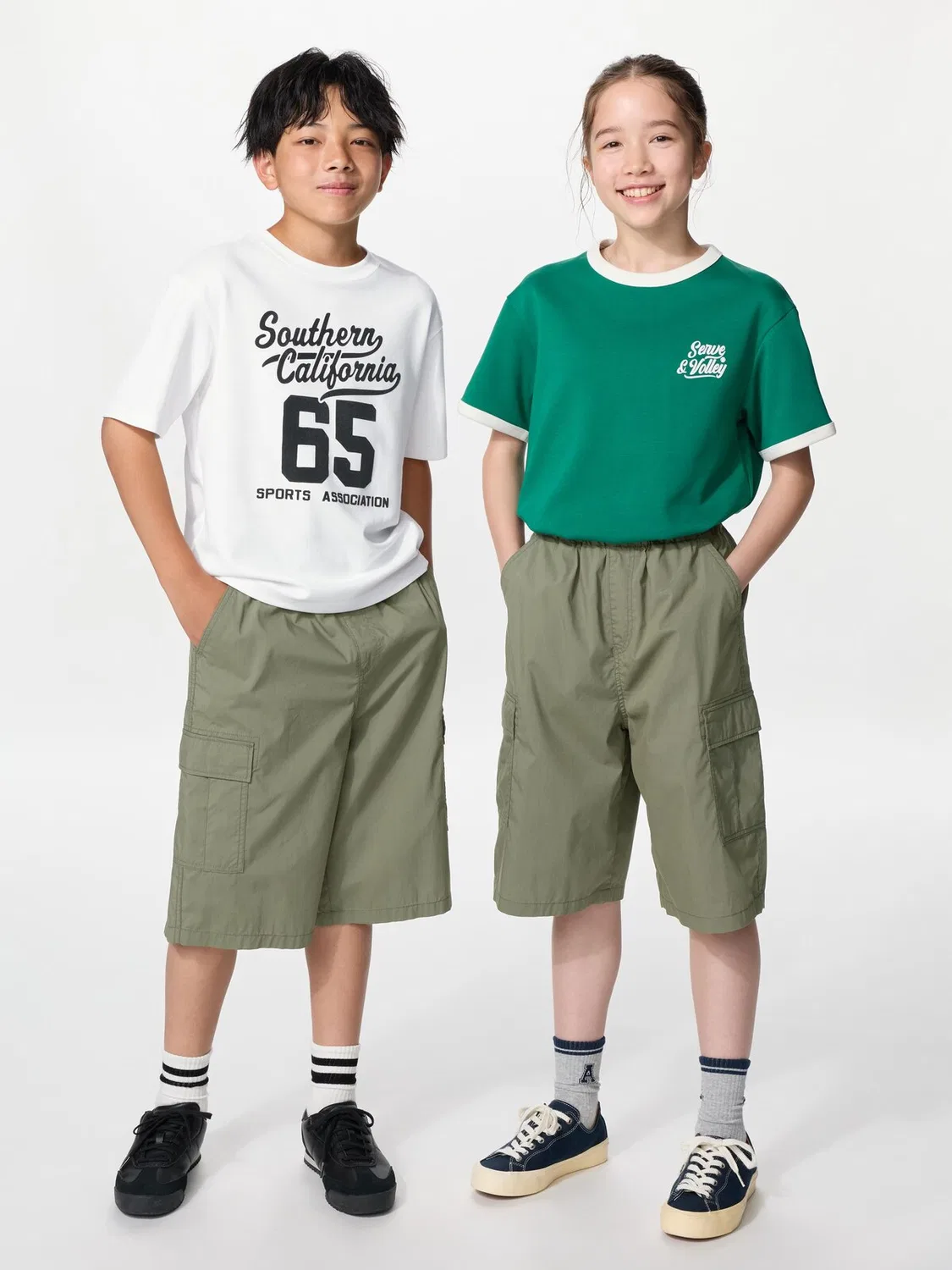 Штаны Uniqlo, детские, свободные карго, оливковые