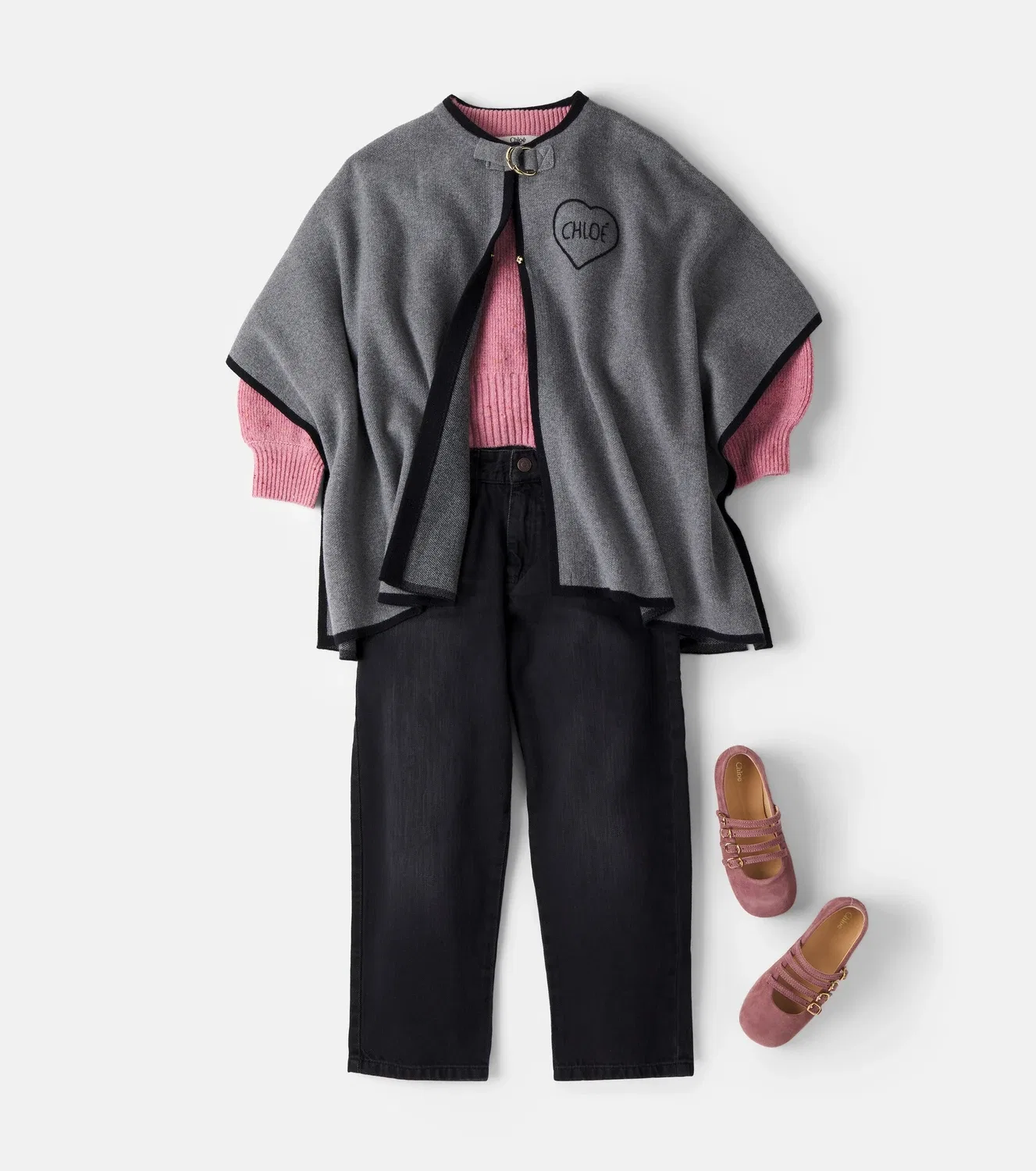 Накидка хлопковая и шерстяная Chloé Kids, серый — фото 2