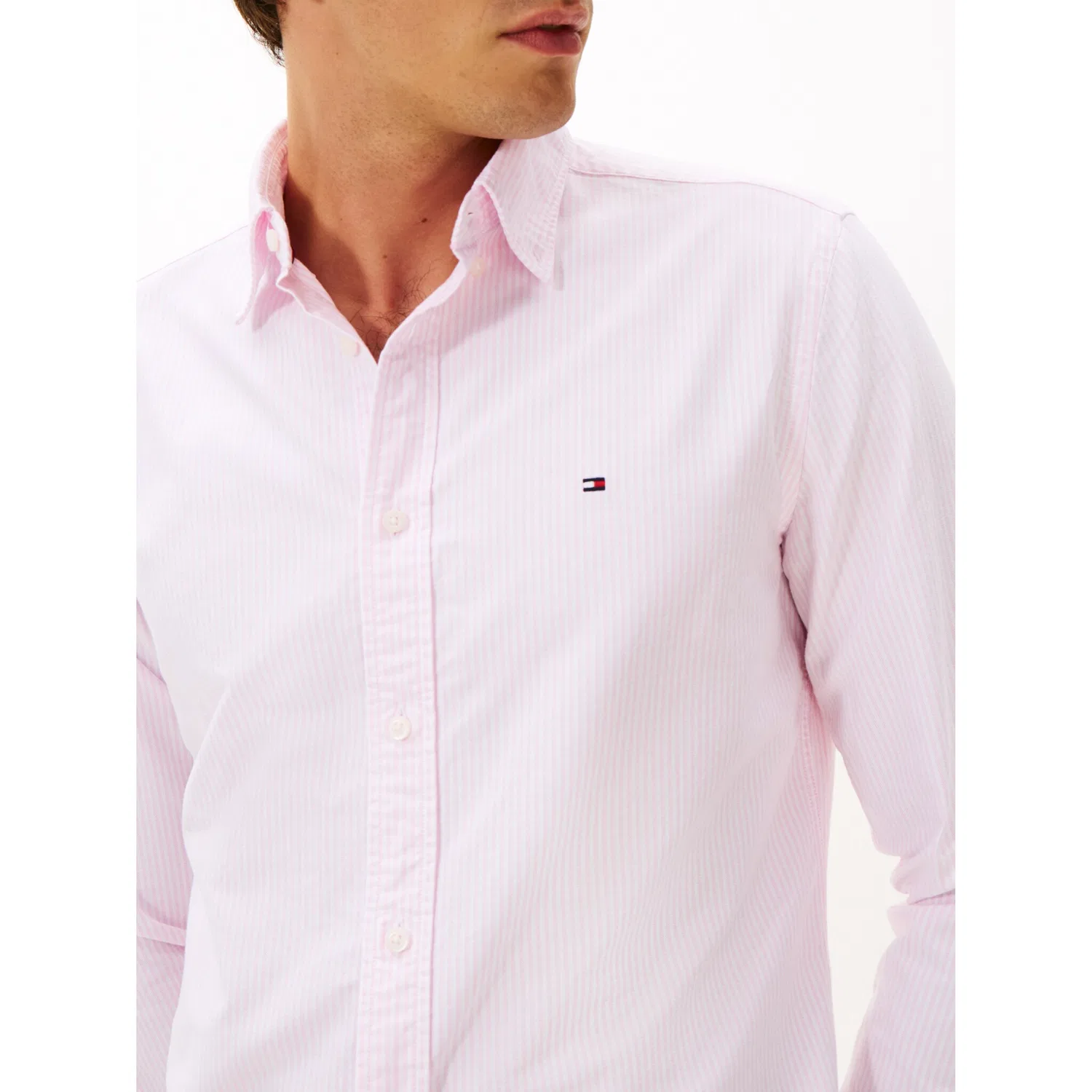 Мужская рубашка с длинным рукавом в полоску Tommy Hilfiger, Rose Petal/White — фото 3