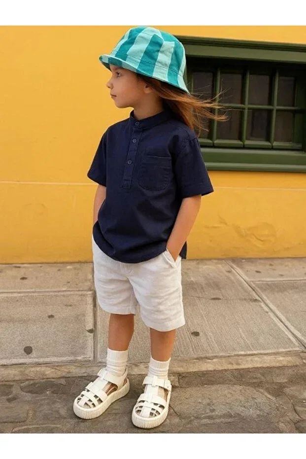 Детская рубашка для мальчиков с коротким рукавом Zekids, Navy Blue — фото 2