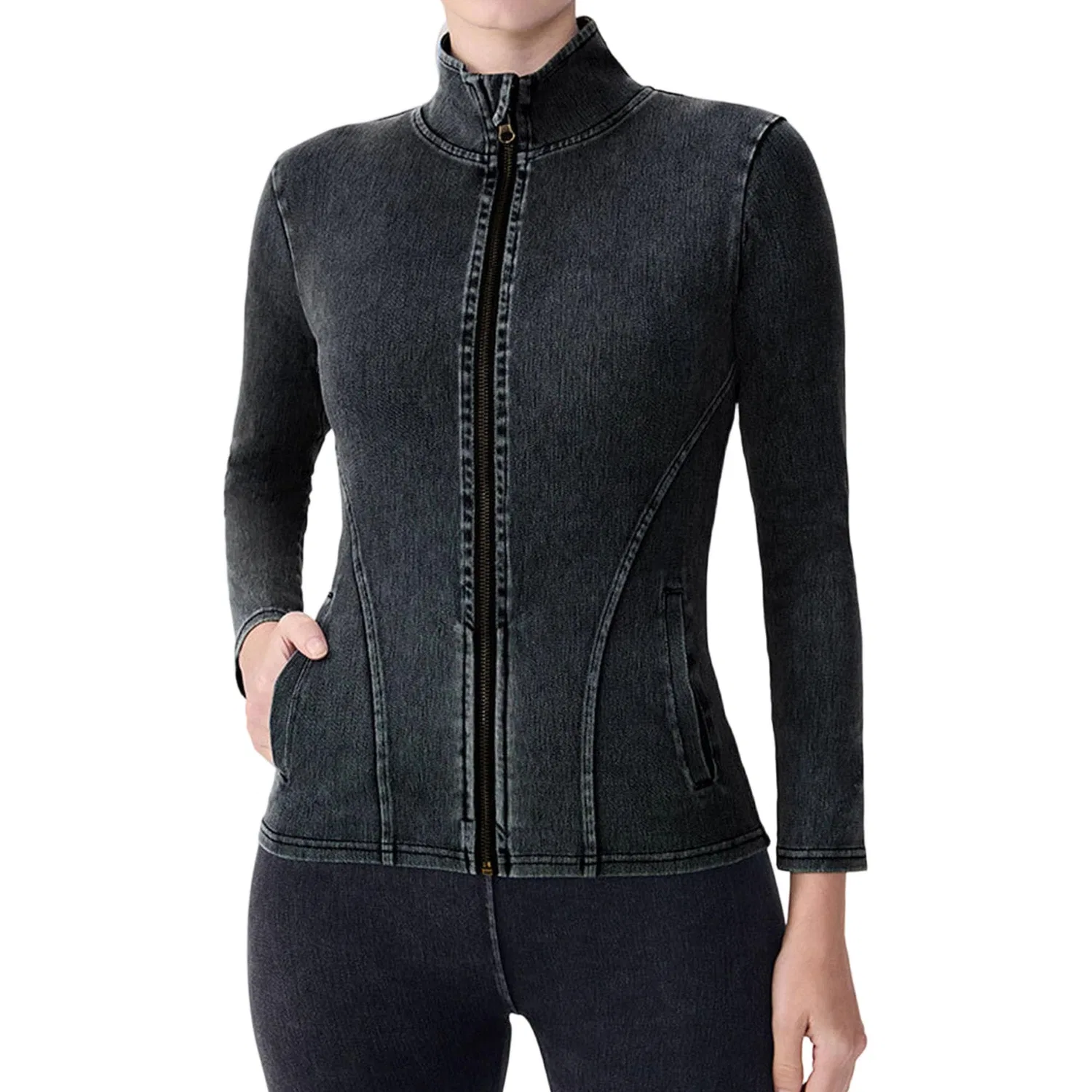 Женская джинсовая куртка slim fit с молнией, Grigio