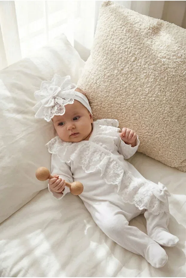 Детский комбинезон для девочек хлопковый Little Princess Cream Lace Piece Montina, Белый