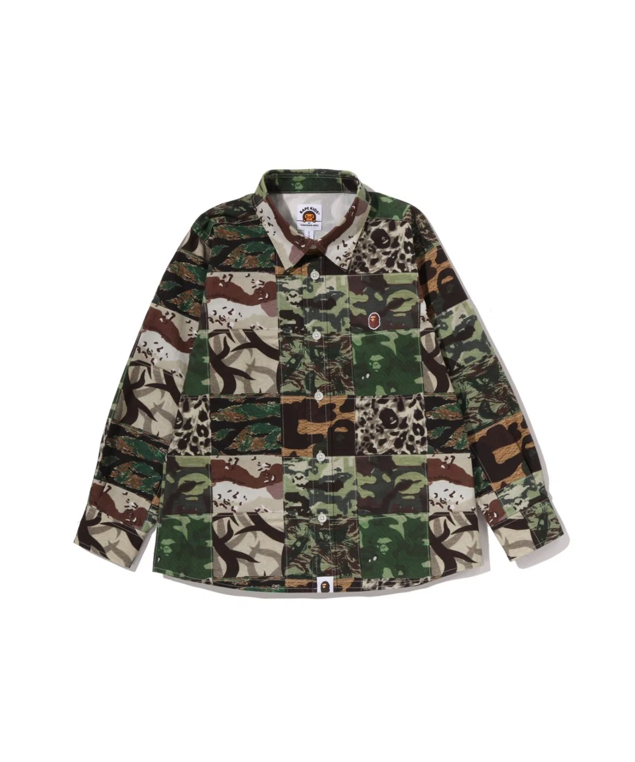 Детская рубашка с длинным рукавомс камуфляжным принтом A BATHING APE, Green
