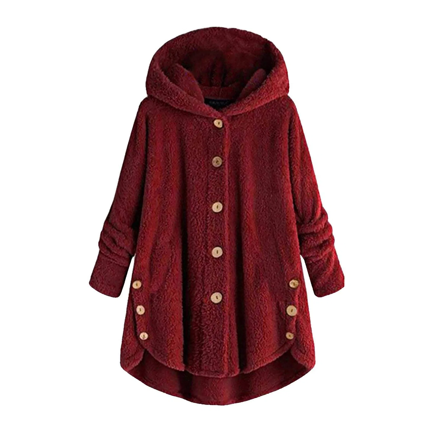 Женское утеплённое пальто с капюшоном Teddy Fleece Hoodie, Wine4 — фото 2