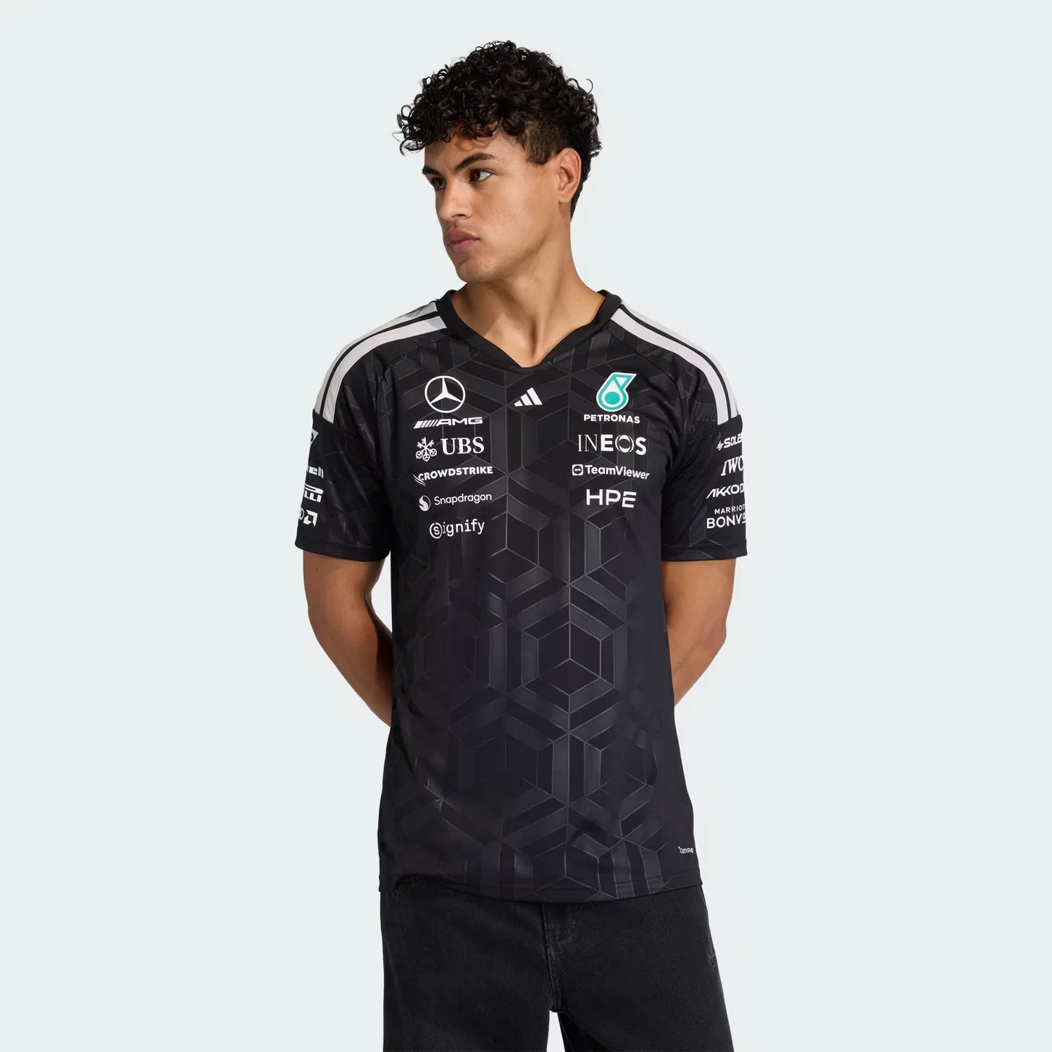Мужская приталенная футболка-джерси Mercedes - AMG Petronas Formula 1 Team Driver Jersey Adidas Performance, черный