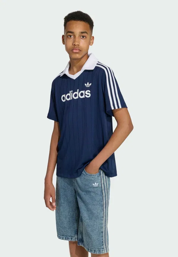 Свободная футболка-поло в тонкую полоску, унисекс - рубашка-поло Adidas Originals, индиго