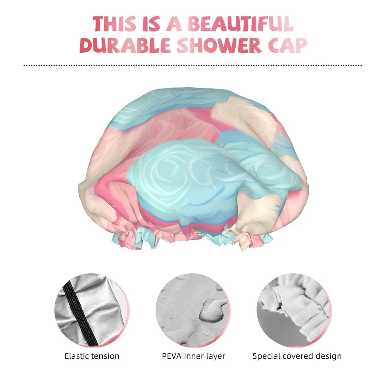 Двухслойная водонепроницаемая шапочка для душа, FHEBNDS, Cotton Candy — фото 4