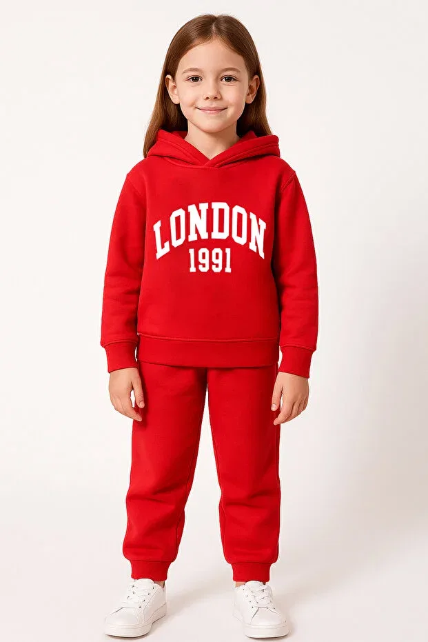 Детский комплект свитшота с принтом и брюк для девочек London Printed Premium Compact Sweatshirt Tracksuit Let'S Wear, Red
