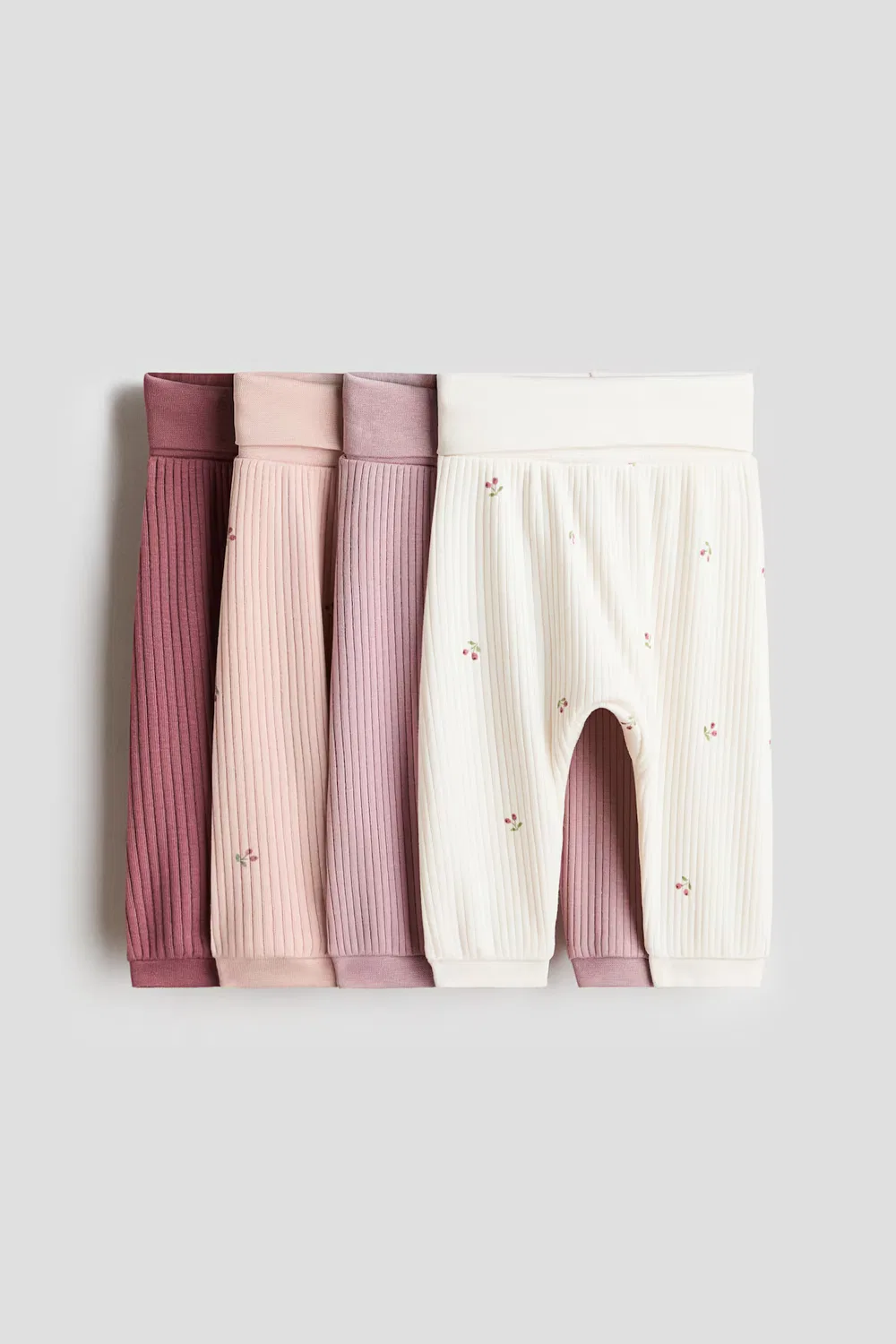Комплект из 4 ребристых хлопковых брюк H&M, Rosa/Kirschen