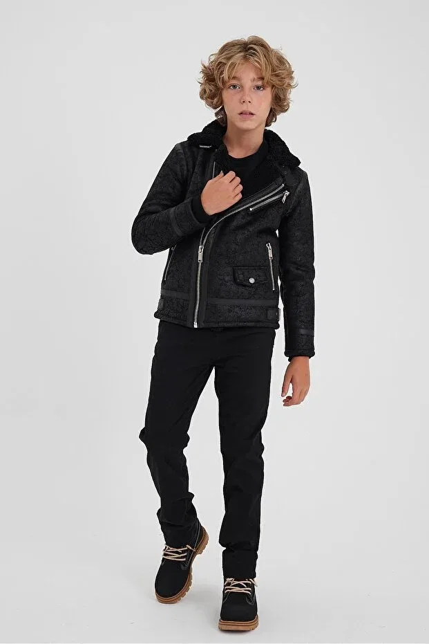 Детское пальто для мальчиков с длинным рукавом Boy'S black nappa leather coat&jacket Sivaist, Black — фото 3