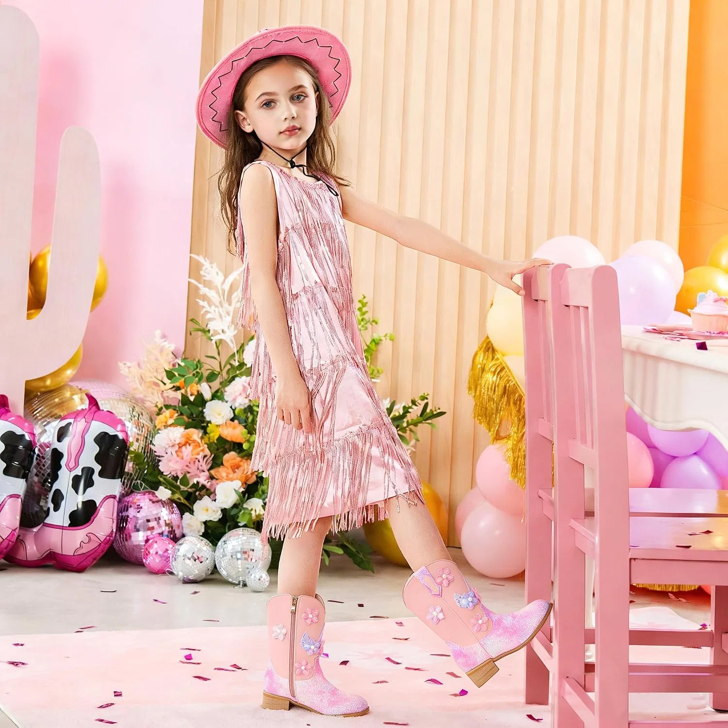 Детские сапоги для девочек с блестками Western Boots Fmiiour, Blush Pink — фото 3