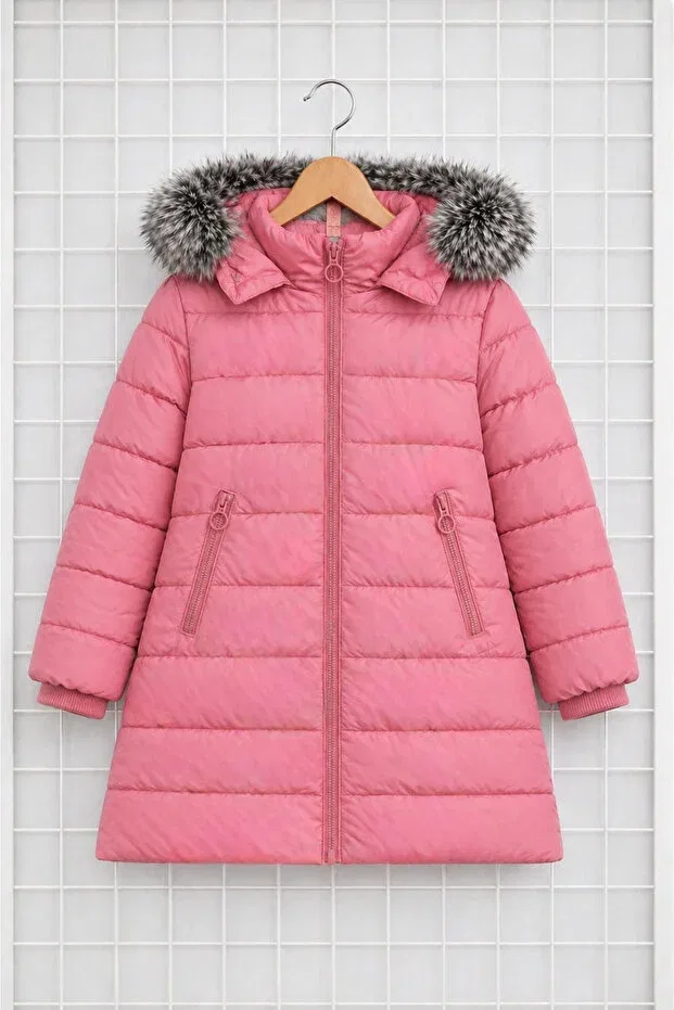 Детский зимнее пуховик для девочек с капюшоном Regos, Pink