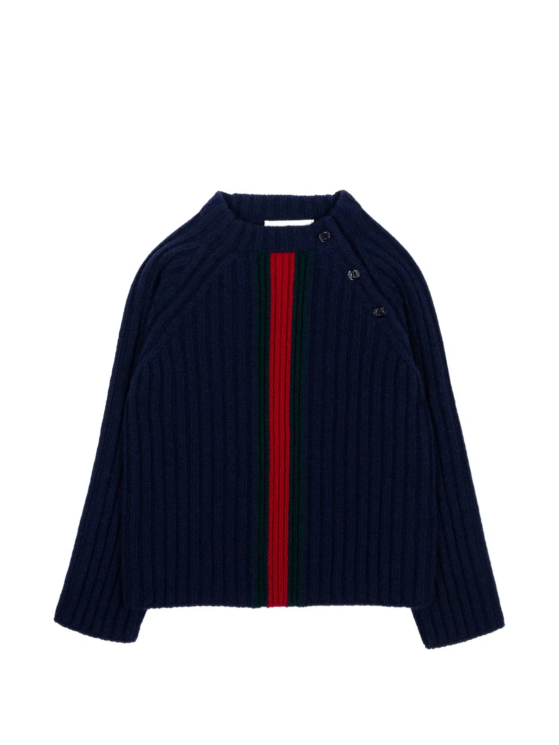 Свитер в рубчик с отделкой Web Gucci Kids, синий