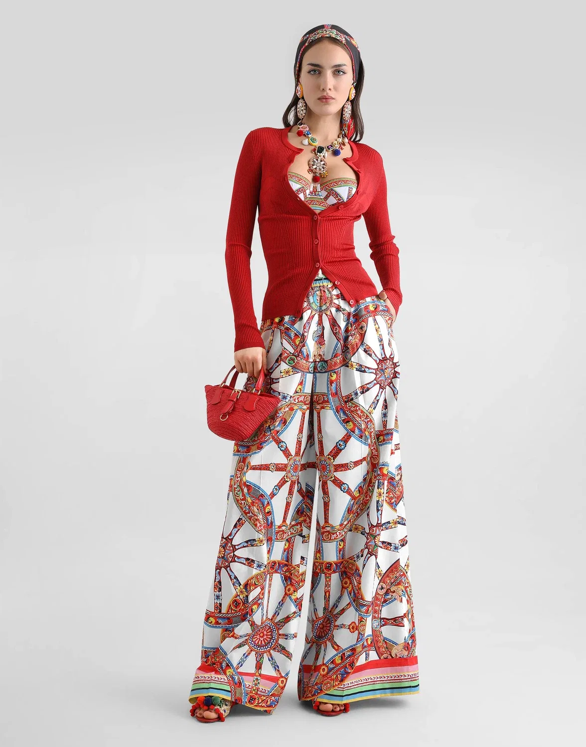 Кардиган из вискозной вязки в рубчик DOLCE & GABBANA, красный — фото 2