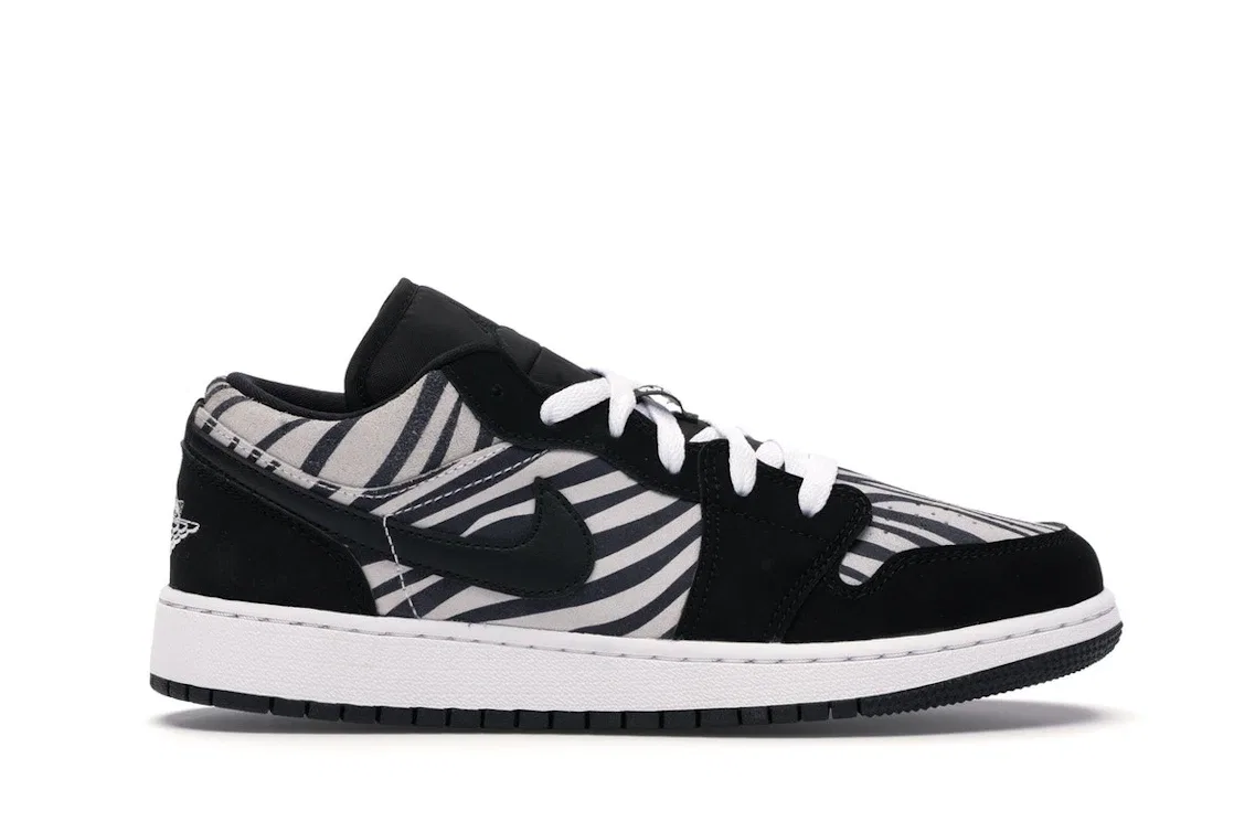 Детские кроссовки с принтом Jordan 1 Low Zebra, Black/White-Sail