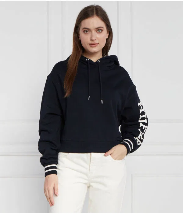 Женская укороченная кофта-худи свободного кроя Monotype Slv Crop Hoodie Tommy Hilfiger, Blu Marino — фото 3